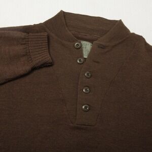 Vintage USGI Military Sweater Mens Large Brown 100% Wool Henley Pullover 90s